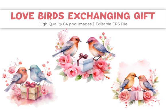 Download Valentine Love Bird Exchanging Gift Art - Premium Resources
