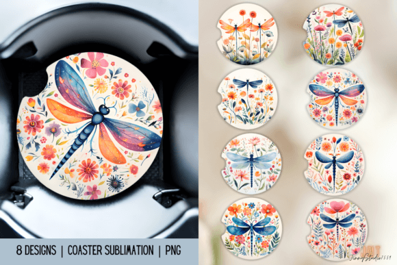 Download Dragonfly Car Coaster Sublimation Design - Sublimation design Collection