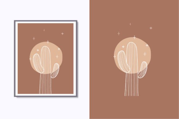 Download Boho Linear Cactus Full Moon Poster Art - Moon poster Collection