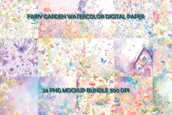 Download Fairy Garden Watercolor Digital Paper Background Bundle - Background bundle Collection